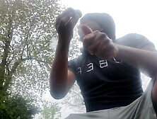 Horny Black Man Is Smoking And Jerking Off In The Woods