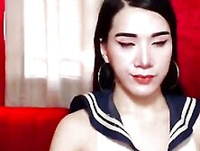 Asian Shemale Schoolgirl Jerks Off