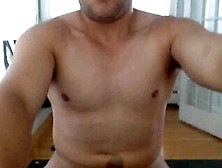 Buff Stud With Tan Marks Rubs Cum On His Nipples