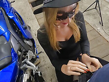 Halloween Costume Babe Gives Deepthroating Blowjob On A Motorcycle