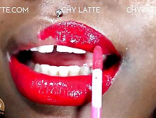 FULL BLACK LIPS RED LIPSTICK GIVING A KISS THROAT FETISH WORSHIP