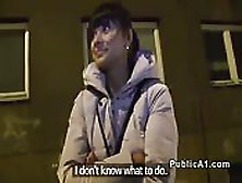 Czech Amateur Brunette Bangs In Public