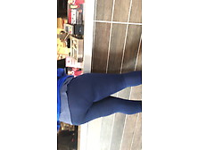 Phat Big Booty Ebony In Blue Leggings At Burger King