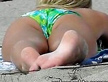 Blonde Teen Girl's Feet And Ass On The Beach.