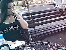 Dirty Orgasm in Public with interactive toy Public female cumming interactive toy slut with remote vibe outside