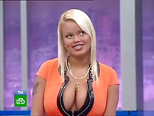 Big-Breasted Bimbo With Hot Cleavage On Russian Tv