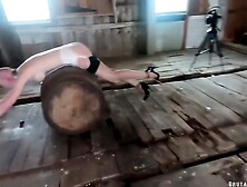 Sex Slave Bound Over Barrel Is Whipped & Beaten