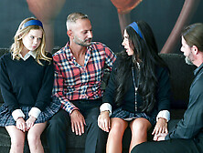 Stepdaughters get hard drilled in insane foursome