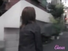 Asian has her skirt lifted high during street sharking.