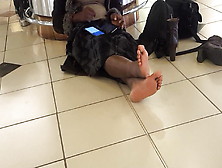 Resting Her Sexy Bare Ebony Feets,  Big Soles