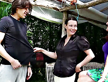 Perv CFNM sluts deepthroat in fetish threesome