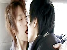 Japanese Twinks Kissing Passionately In The Back Of The Car