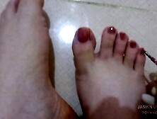 I Put Light Purple Nail Polish On My Shemale Feet.