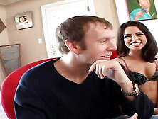 Cute Petite Latina Isabella Dior Gives Head Then Gets Banged On A Big Red Couch.