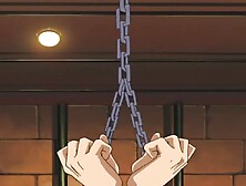 Chained up guy is dominated by kinky girl in adult cartoon
