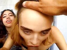 Two petite Rave girls are ready for face fucking by huge cock white friend