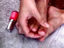 My Step-Sister in a Short Dress Painting Her Nails