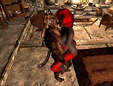 Medieval Sex Of A Humanoid Cat And A Red Girl,  3d Porn Skyrim