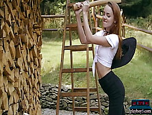 Tiny Teenie Playboy Model Kate Great Strips Naked Outdoor Chopping Wood