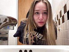 Teen Masturbating In Public Bathroom Till She Cums