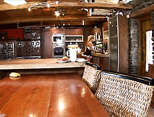 Giant penis stud stretches out booty and vagina on this maid