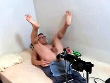 Naked,  Barefoot Gramps Machine Fucks His Old Hole