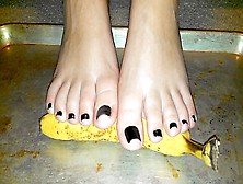 Messy Banana Crushing With Toes