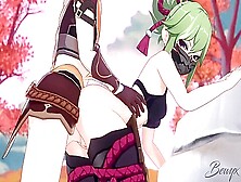 Green-Haired Ninja Kuki Shinobu Bent Over And Fucked