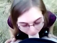 Girl Glasses Sucks Big White Cock Outdoor