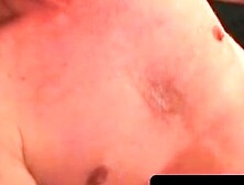 Naughty grandpa strokes his cock while watching porn