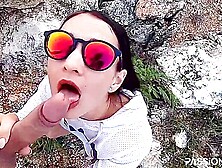 Charming teen Brunette Is Giving A Deep Blowjob To A Horny (18+)