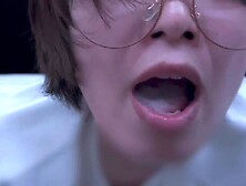 A chick with glasses who gives a cleaning bj until she gets smaller after pulling out.