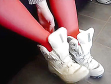 Nn - Incredible Red Nylon Footjob