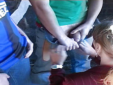 Laki in outdoor sex vid with a chick and two horny dudes