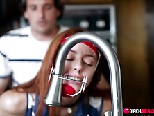 Teeny Brace Cleo Bardot press her butt up against him,  his schlong gets rock hard -