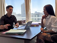 My slutty secretary seduces me and fucks me to avoid working