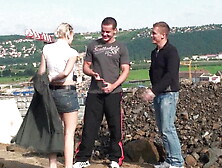 Cute little blonde girl public construction site public sex