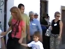 Stunning blonde model poses for the curious residents