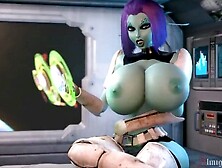 Horny Alien Lady Uses Spaceship Control Panel To Enhance Her Massive Boobs