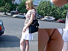 Teasing Upskirt White Strap On Non-Professional Doll