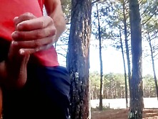 Hawt stud jacking off in public near the road.