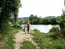 Breasty Golden-haired Teen and Her Granny Screwing Outdoors