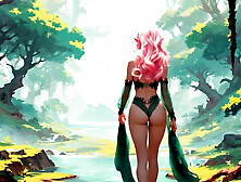 Elli - AI generated pink elf and her friend