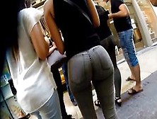 Amazing Round Ass Brunette In Tight Jeans