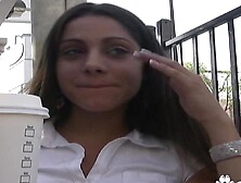 Skinny brunette gagging and fucking doggy style her lover on the sofa