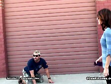 Mistress Brunette Making Slave Lick Her Heels