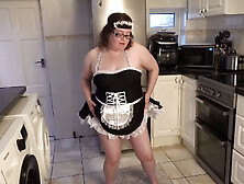 French Maid In The Kitchen Playing With Big Black Dildo