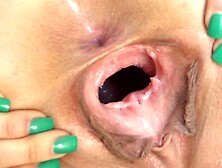 Extreme pussy gaping and fingering with mature brunette Alice