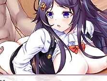 Clothed hentai anime babe with big tits gets fucked doggy style by her naked lover