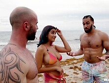 Beautiful babe with natural boobs gets properly fucked in threesome